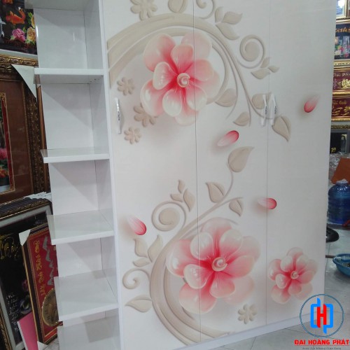 TỦ NHỰA 3D 4 CÁNH CÓ KỆ HÌNH HOA 3D404