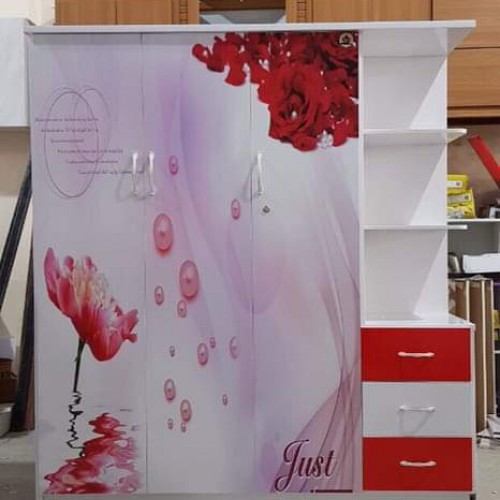 TỦ NHỰA 3D 4 CÁNH CÓ KỆ HÌNH HOA 3D410
