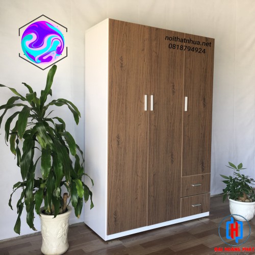 TỦ NHỰA 3 CÁNH GIẢ GỖ KHUNG TRẮNG TA337