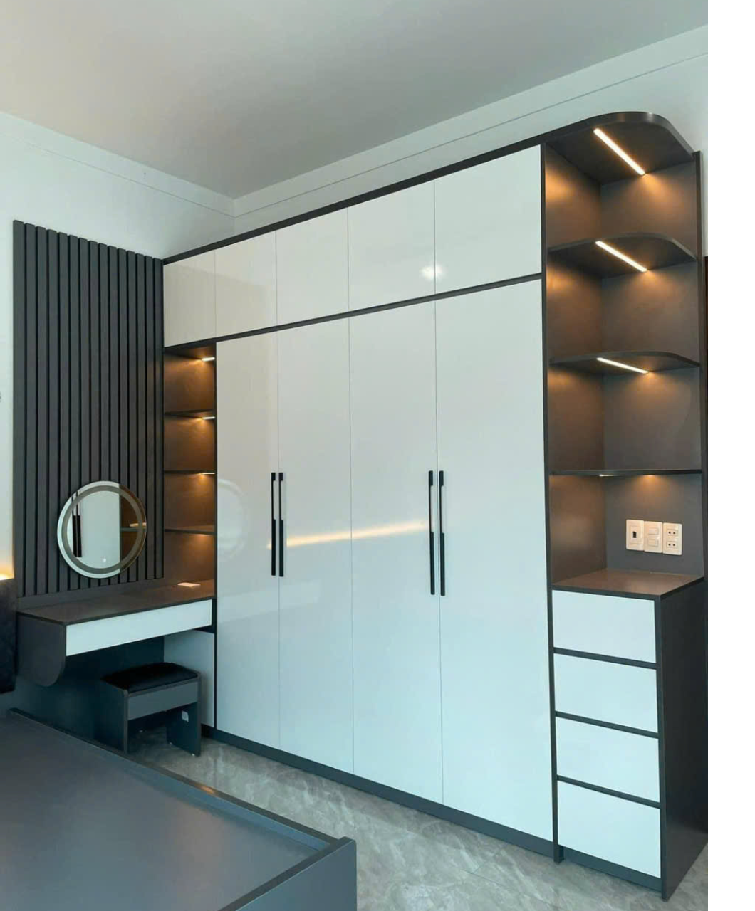 tủ áo nhựa có đèn led và bàn trang điểm