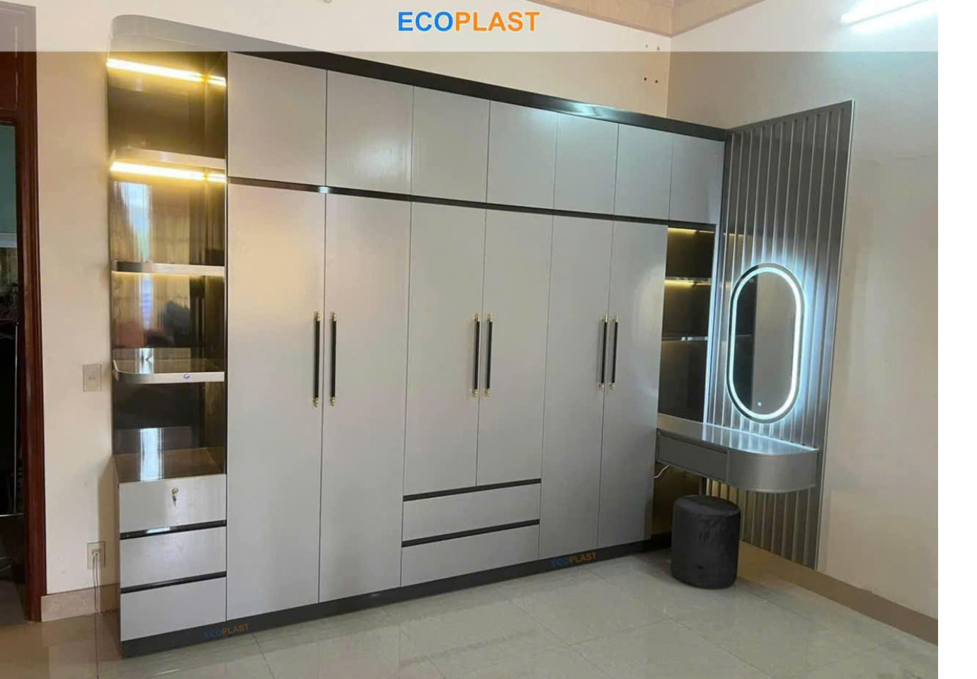 Tủ áo nhựa cao cấp ecoplast 6 cánh có bàn trang điểm lam tường