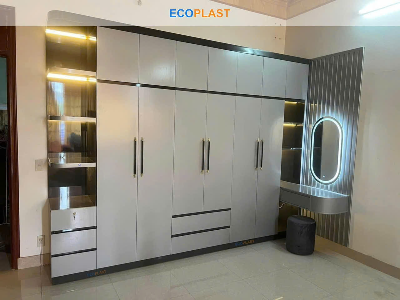 Tủ Áo Nhựa Cao Cấp Ecoplast 6 Cánh Có Bàn Trang Điểm Lam Tường TALT05