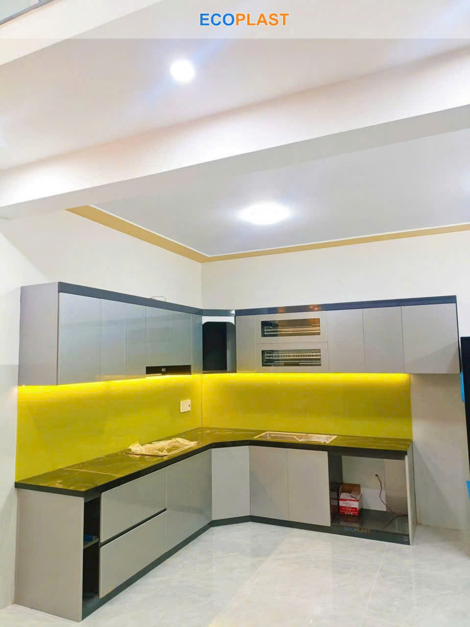 Tủ Bếp Nhựa Ecoplast Cao Cấp Màu Ghi Chữ L