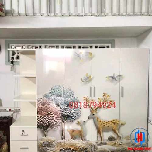 Tủ Nhựa 4 Cánh Có Kệ In Hình Nai Vàng 3D518