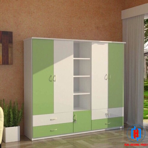 Tủ Nhựa 5 Cánh Trắng Xanh Có Kệ TA556